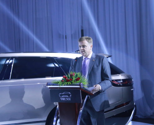 Speaker at the official launch of the Range Rover Velar