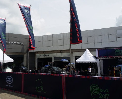 Flags flying high outside the Land Rover building